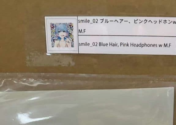 村上隆× mebae版画smile_02ブルーヘアー、ピンクヘッドホンw M.F