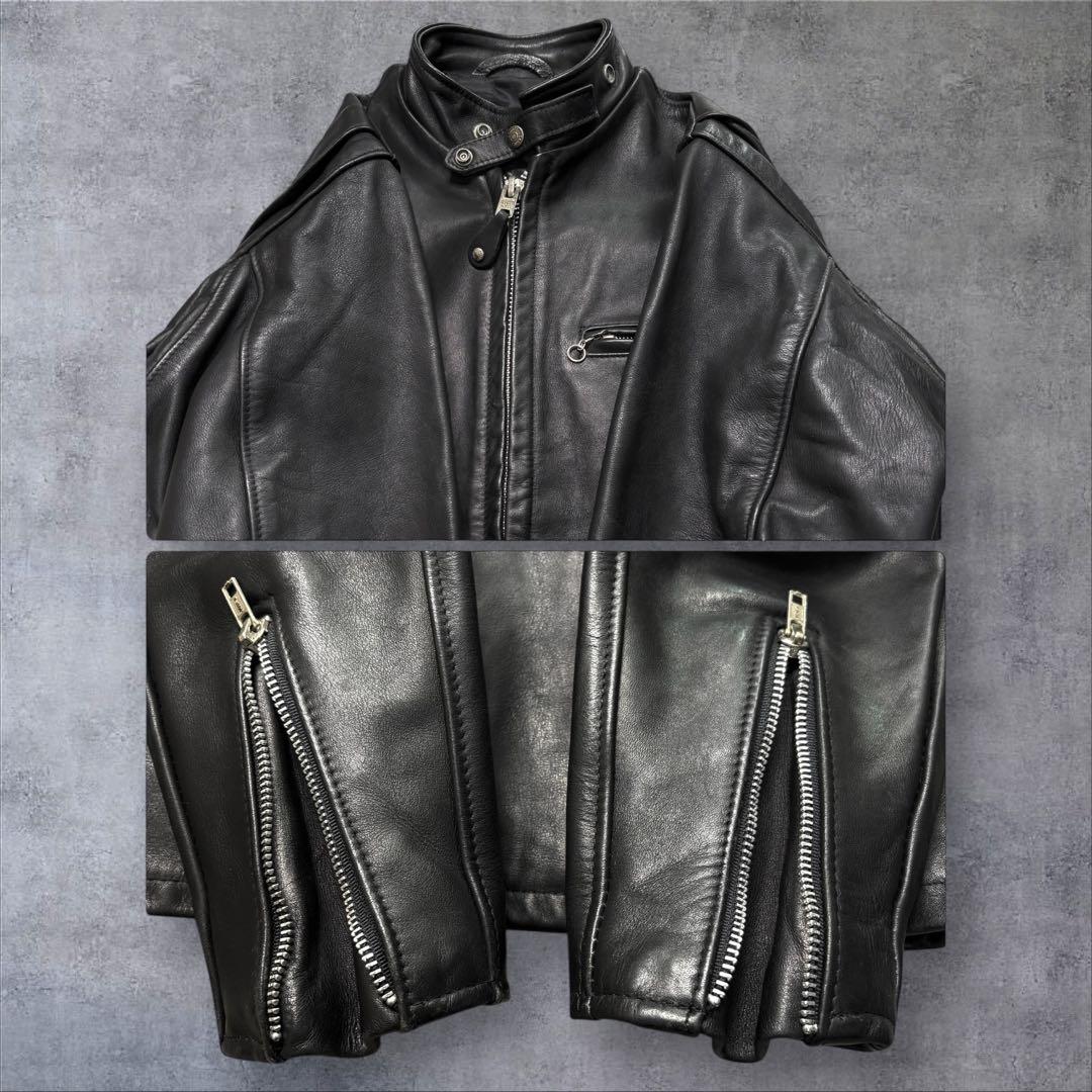 ショット シングル ライダースジャケット 38 レザー ブラック AT641P