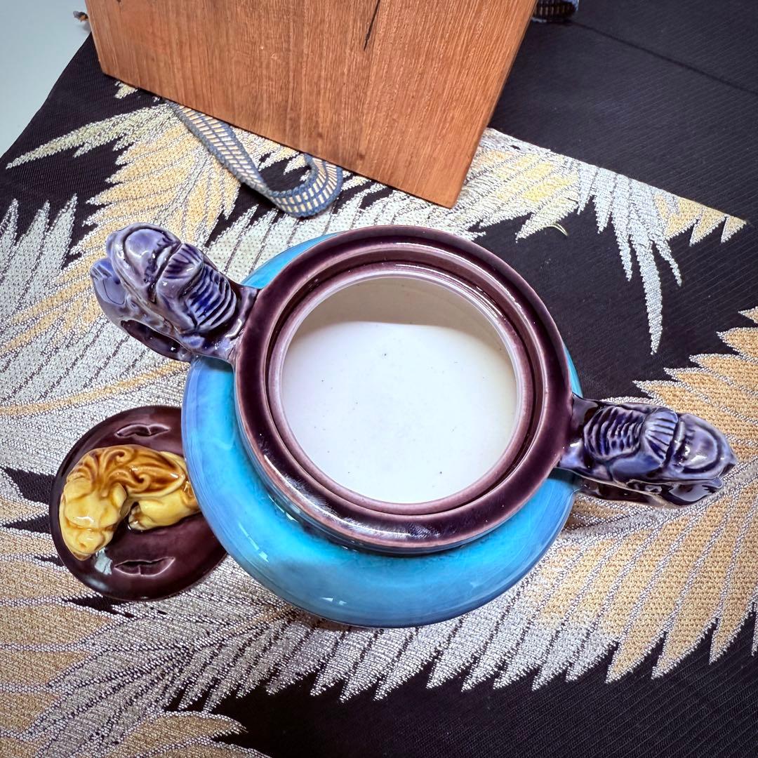 人間国宝　柳雨軒三代　徳田八十吉　徳田正彦　九古　彩釉獅子摘　龍耳　香炉　共箱