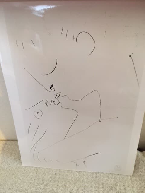 ジャン・コクトー　ペン画「接吻」　（鑑定書付）