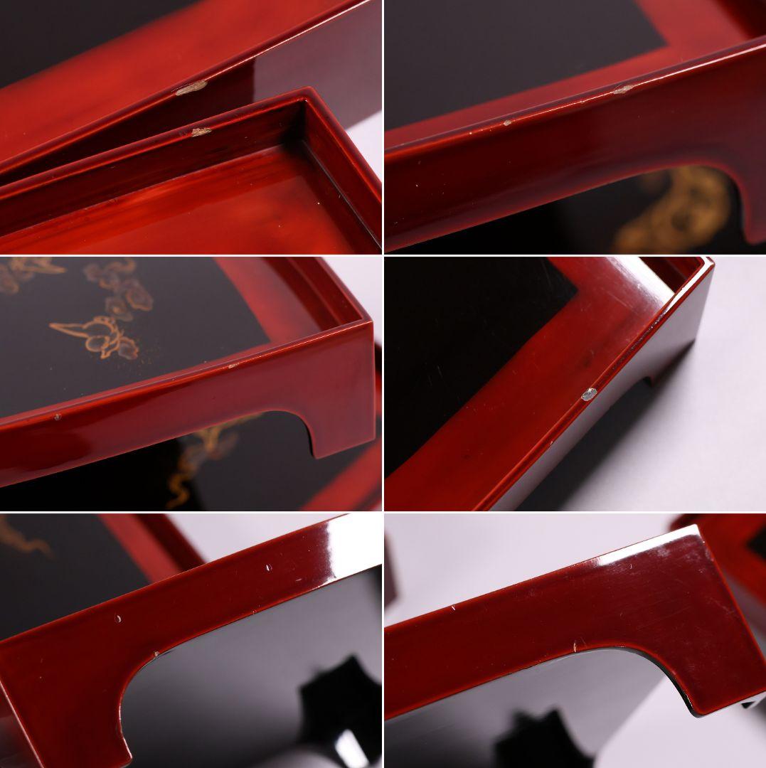 【MA700】時代木製漆器 雲雀蒔絵 吸物盆 十客 金蒔絵 黒塗溜塗 足付四方膳