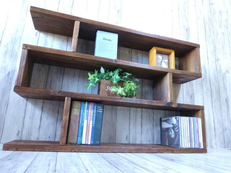 ハンドメイド　カップボード３段ワイドタイプ　（ダークチーク色）