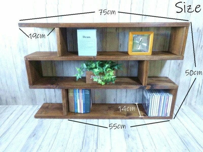 ハンドメイド　カップボード３段ワイドタイプ　（ダークチーク色）