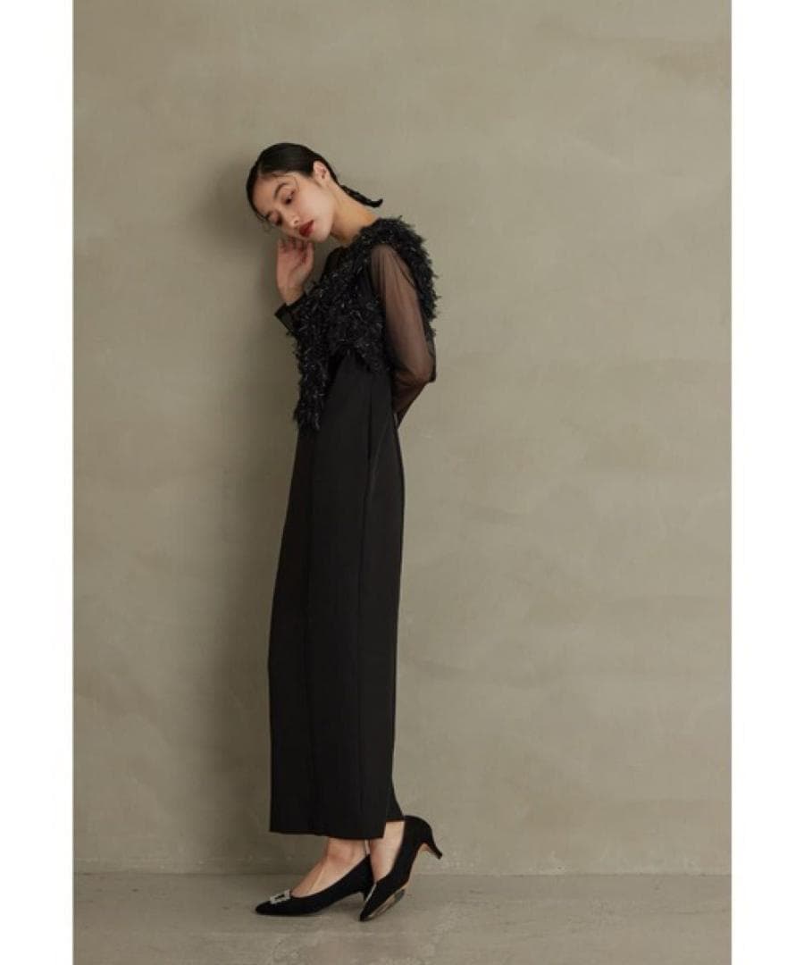 新品　ANDRESD フリンジグリッターノットドレス ブラック　ワンピース