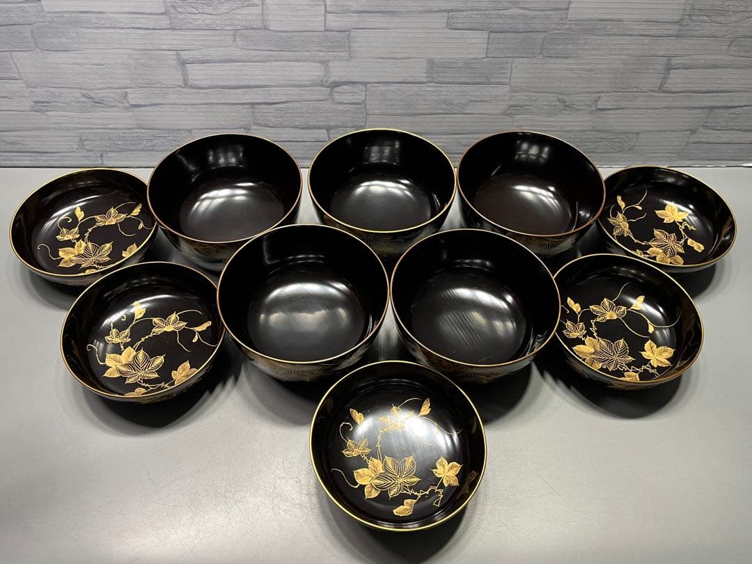 極上　輪島塗　沈金蒔絵　大きめ　吸物椀　煮椀　五客　木製　五客はラストです。