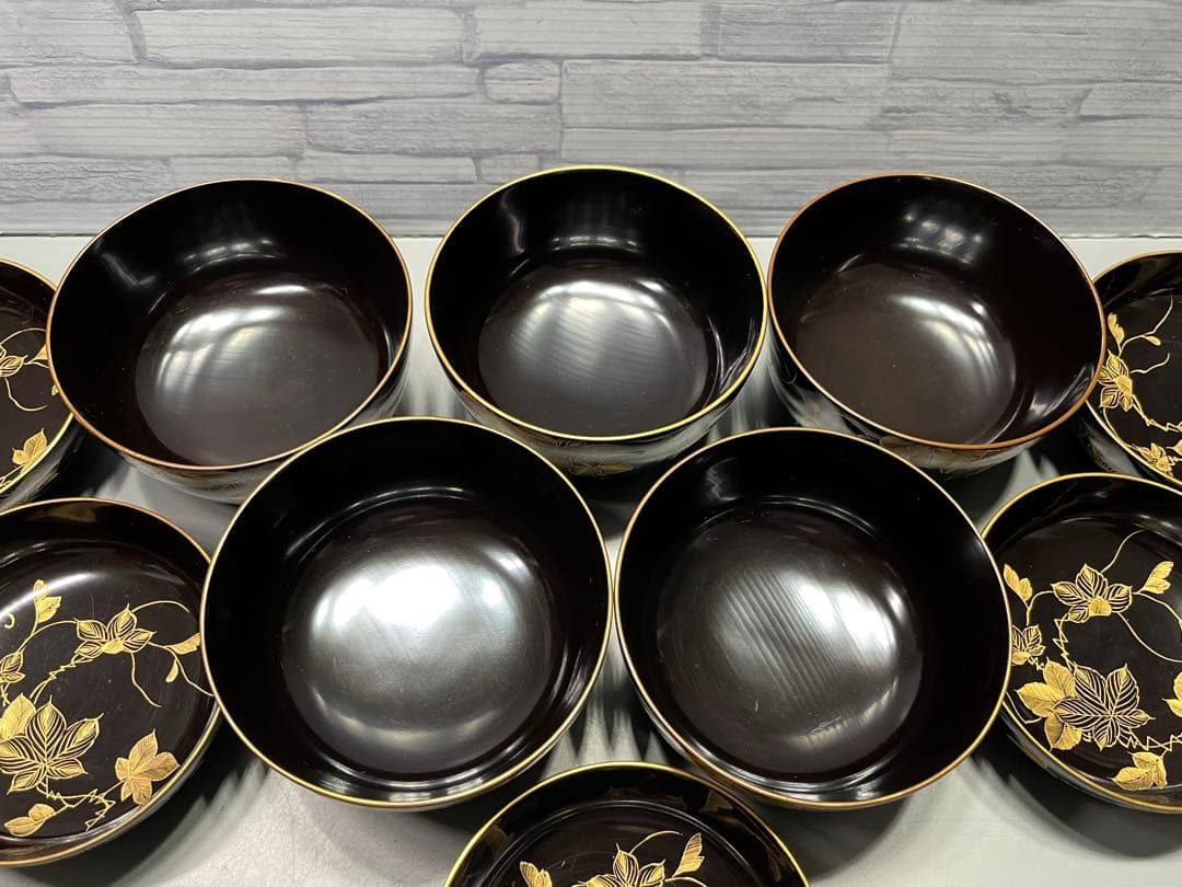 極上　輪島塗　沈金蒔絵　大きめ　吸物椀　煮椀　五客　木製　五客はラストです。