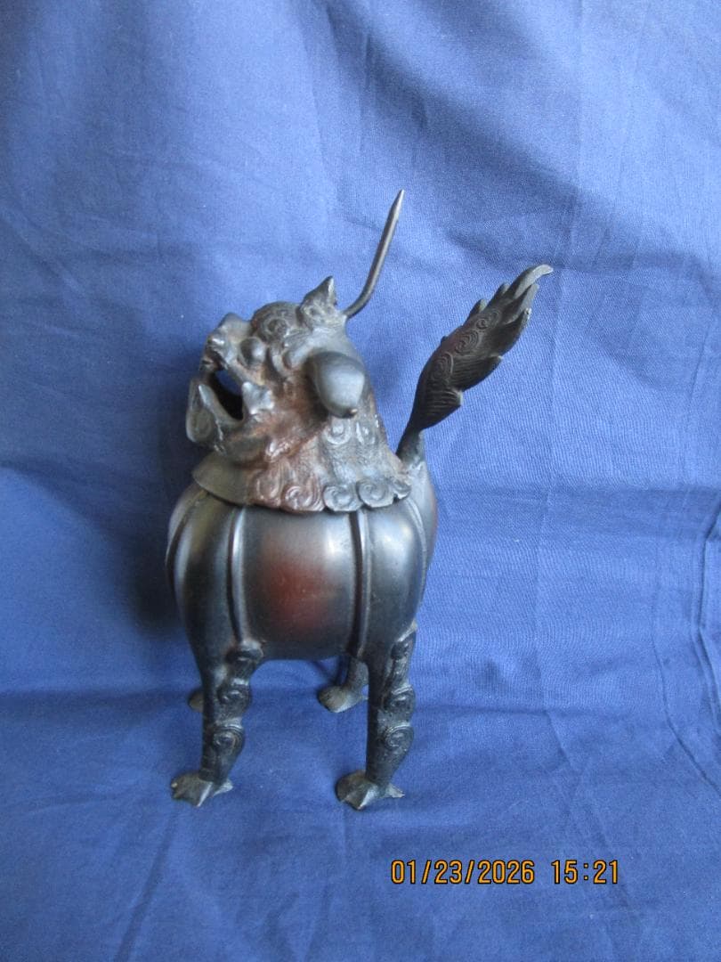 香炉　唐獅子香炉　古銅【?】　頭・取り外し可能　置物　珍型　飾り物　1体