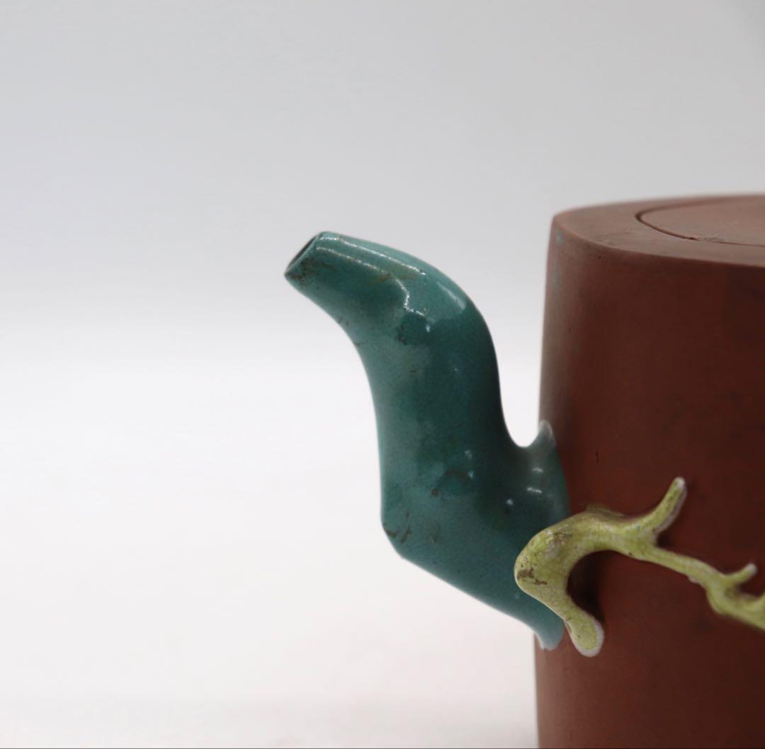 中国　清時代　蜀山名壺　紫砂加彩急須　松竹梅　　送料込み250626