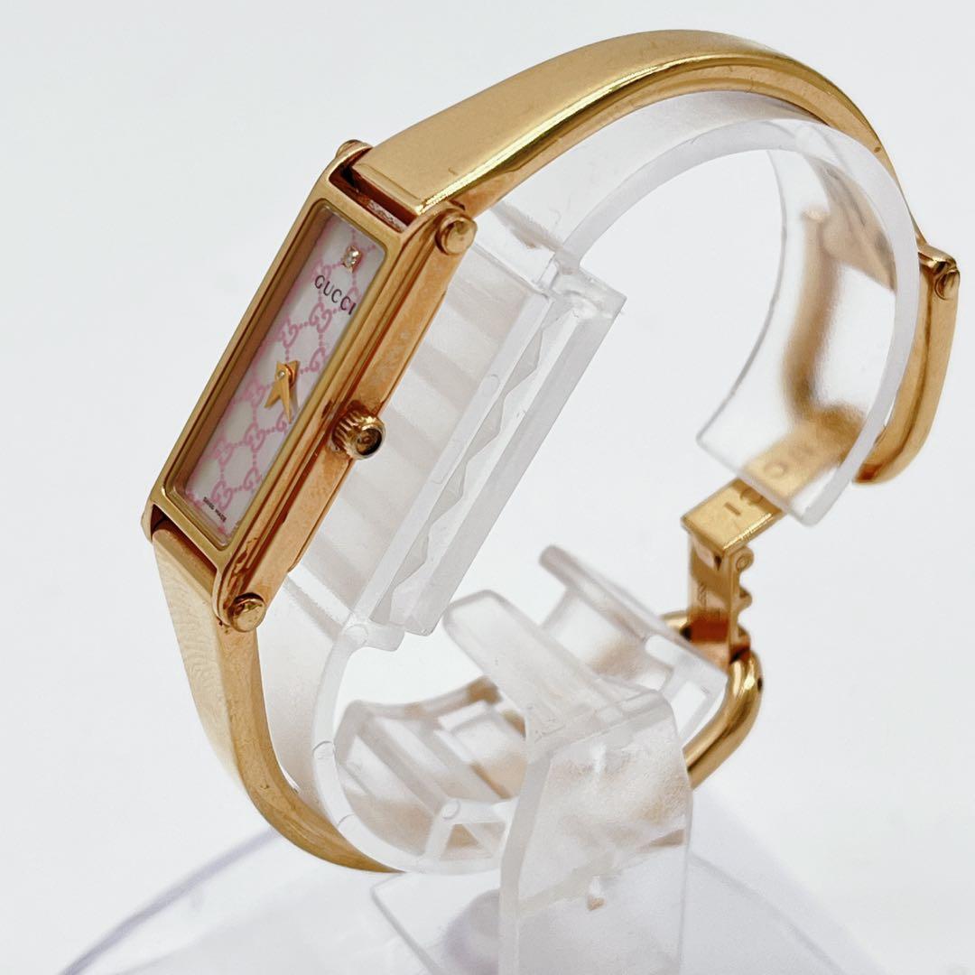 人気 GUCCI 1Pダイヤ ピンクGG柄 ゴールド 風防傷なし