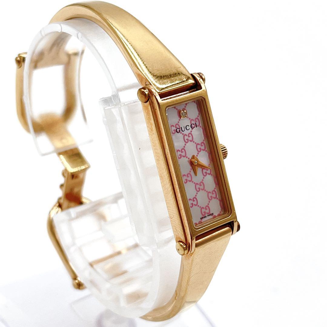 人気 GUCCI 1Pダイヤ ピンクGG柄 ゴールド 風防傷なし