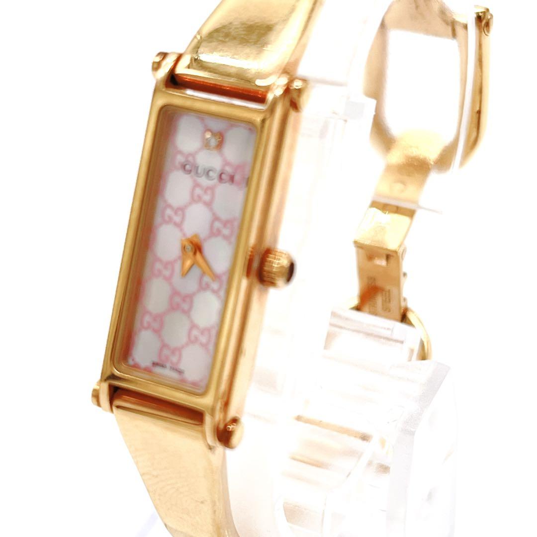 人気 GUCCI 1Pダイヤ ピンクGG柄 ゴールド 風防傷なし
