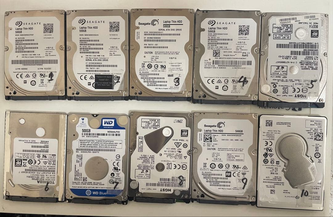 2.5インチ内蔵型HDD 500GB×10個　正常動作品