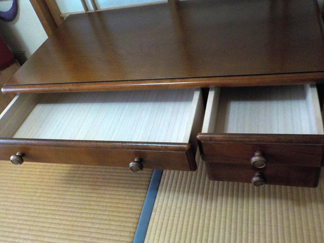木製文机 4引き出し ブラウン