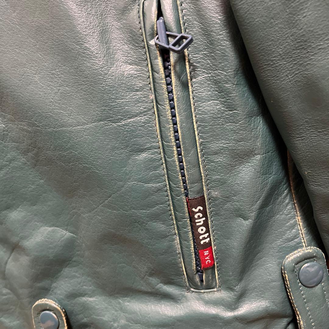 schott ショット　シングルライダース　レザージャケット　L グリーン