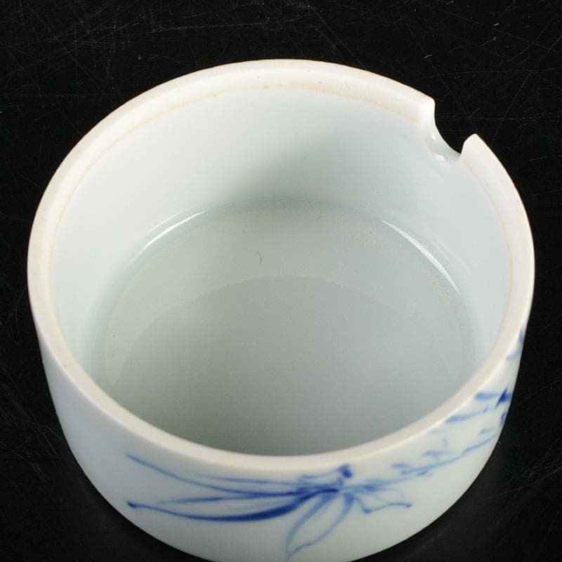 京焼　三浦篤造　青華磁　坂田習軒画　花文　蓋灰皿　共箱　V　6448