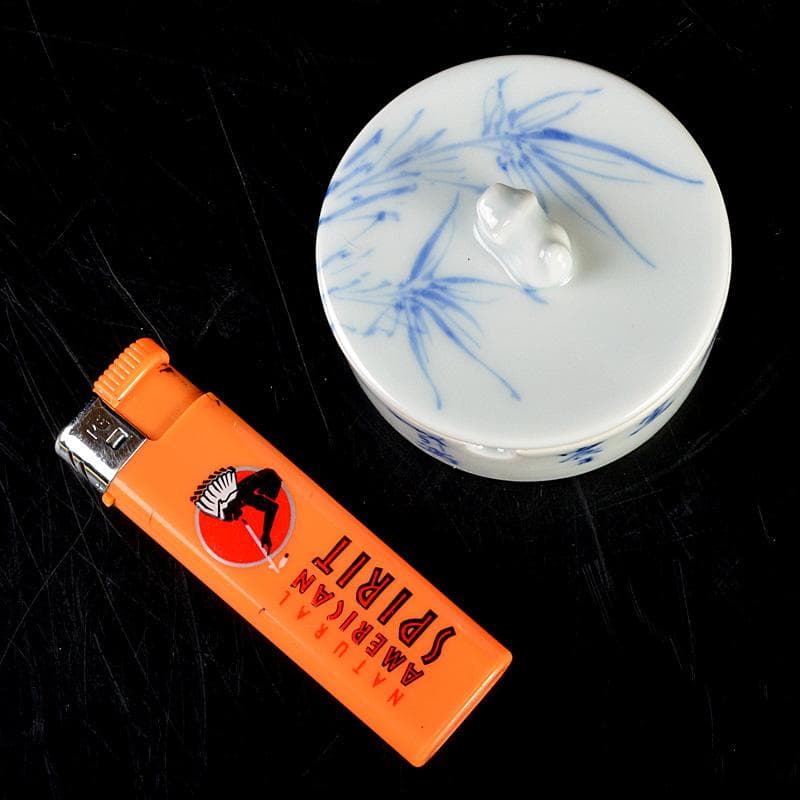 京焼　三浦篤造　青華磁　坂田習軒画　花文　蓋灰皿　共箱　V　6448