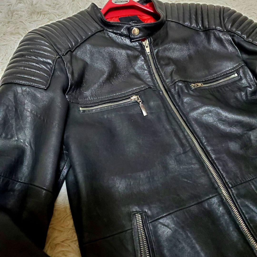 XL ROSHELL ラムレザー ライダース キルティング ブラック