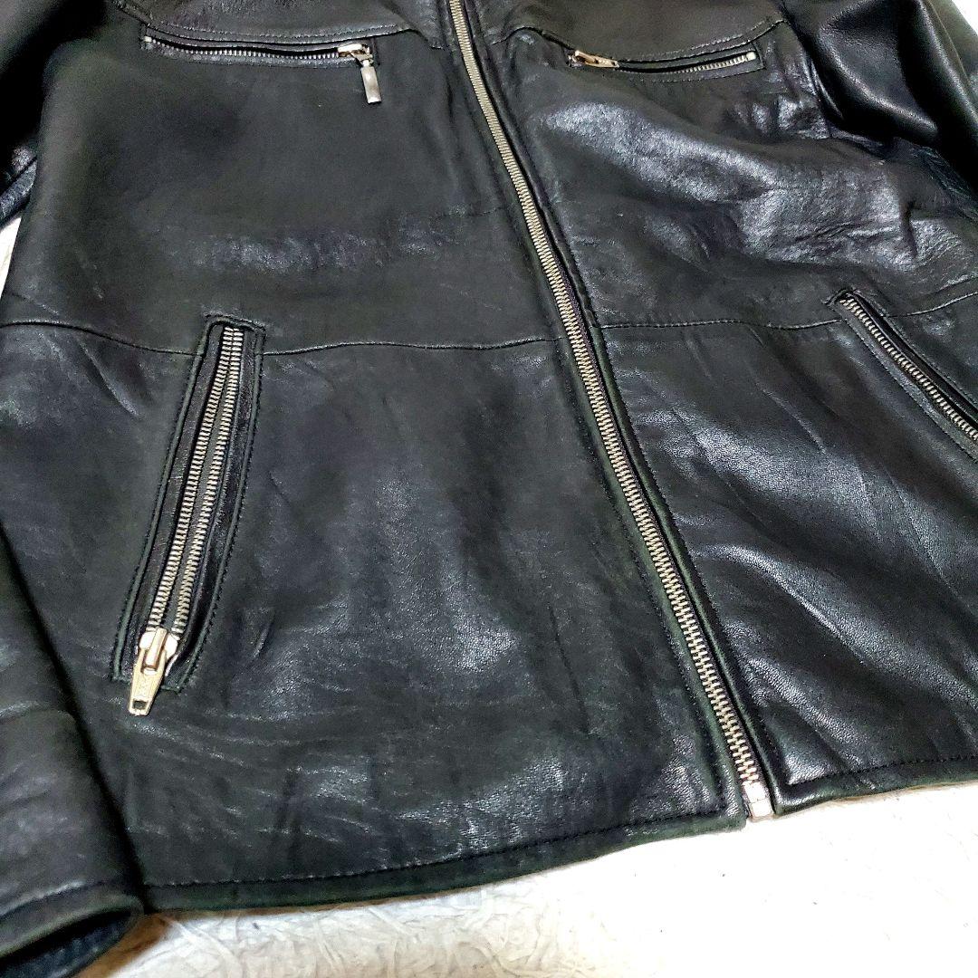 XL ROSHELL ラムレザー ライダース キルティング ブラック