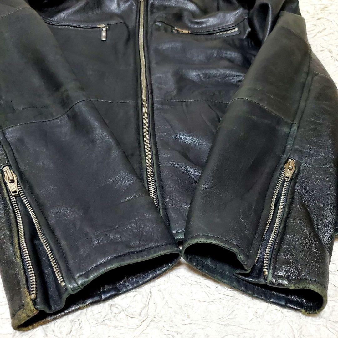 XL ROSHELL ラムレザー ライダース キルティング ブラック