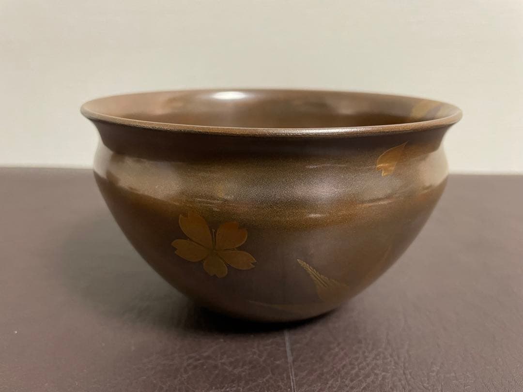 前端雅峯　雲錦蒔絵銀溜建水　蒔絵　建水　茶道具