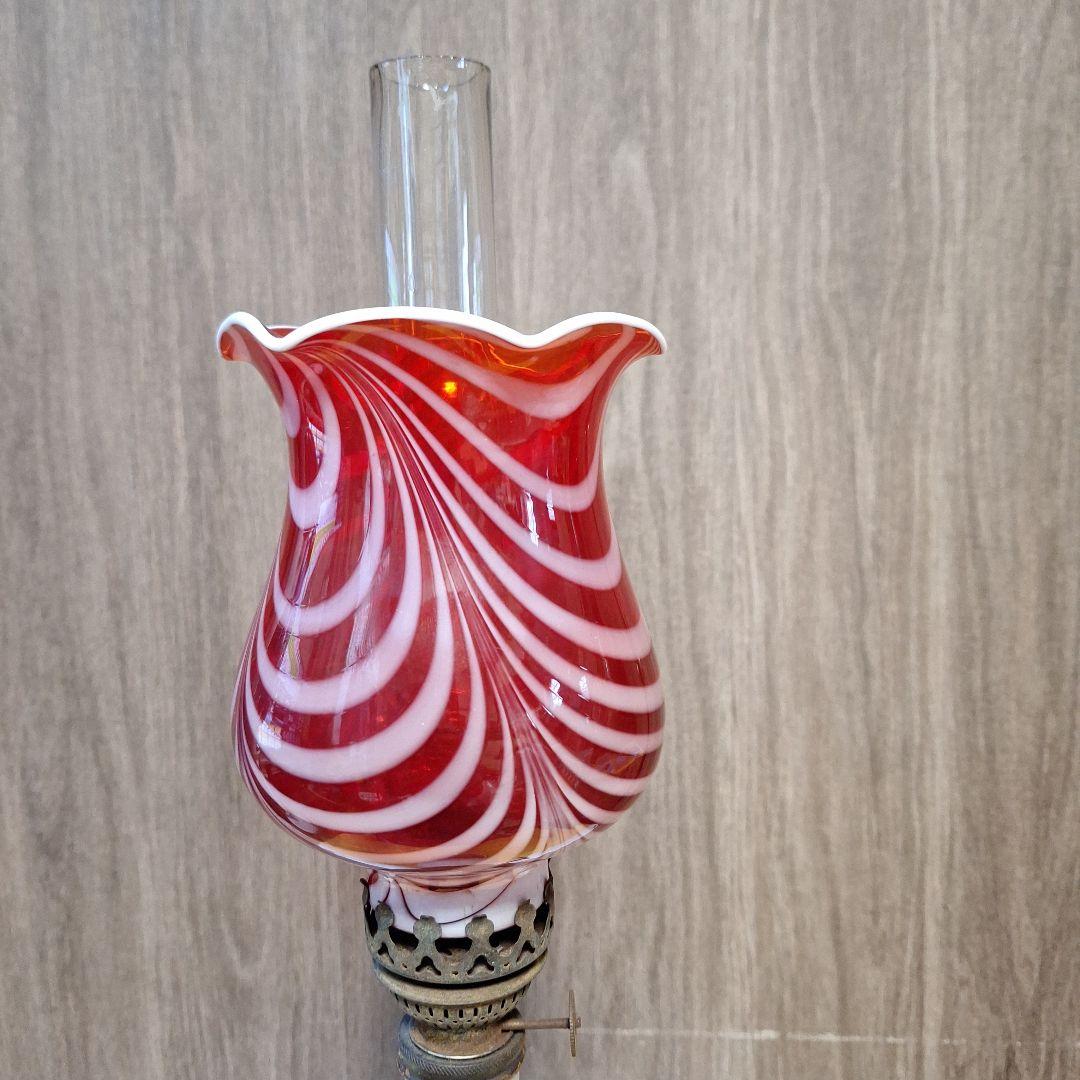 326 アンティークランプ 赤白ストライプ