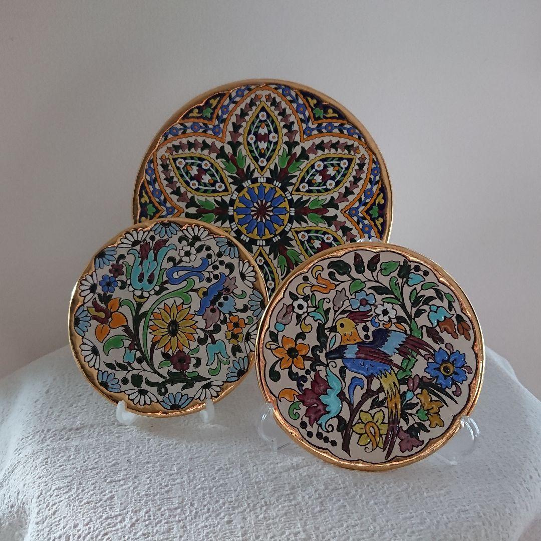 【金高騰中】PAIN スペインSEVILLA セビリア焼24k 金彩 飾皿３枚組