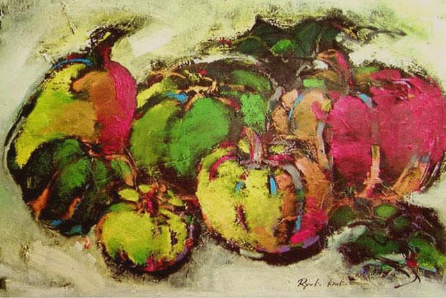 油絵 絵 絵画 インテリア 額付(黒) uF6-061404 静物 かぼちゃ