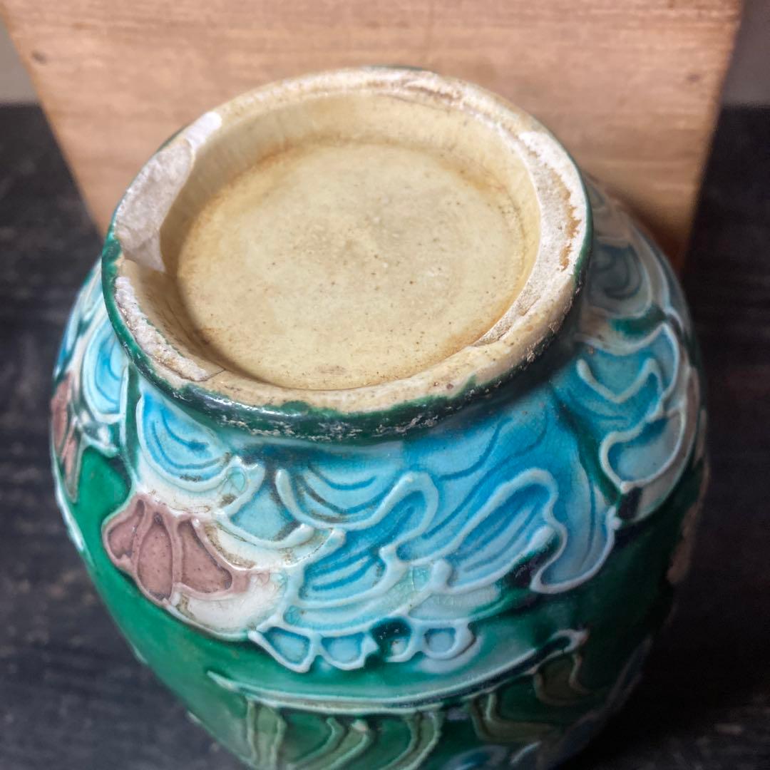 中国古玩　鷺文法華花瓶【桐箱付】10cm13.5cm