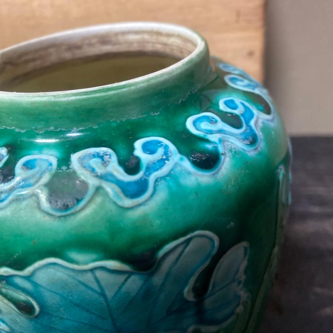 中国古玩　鷺文法華花瓶【桐箱付】10cm13.5cm