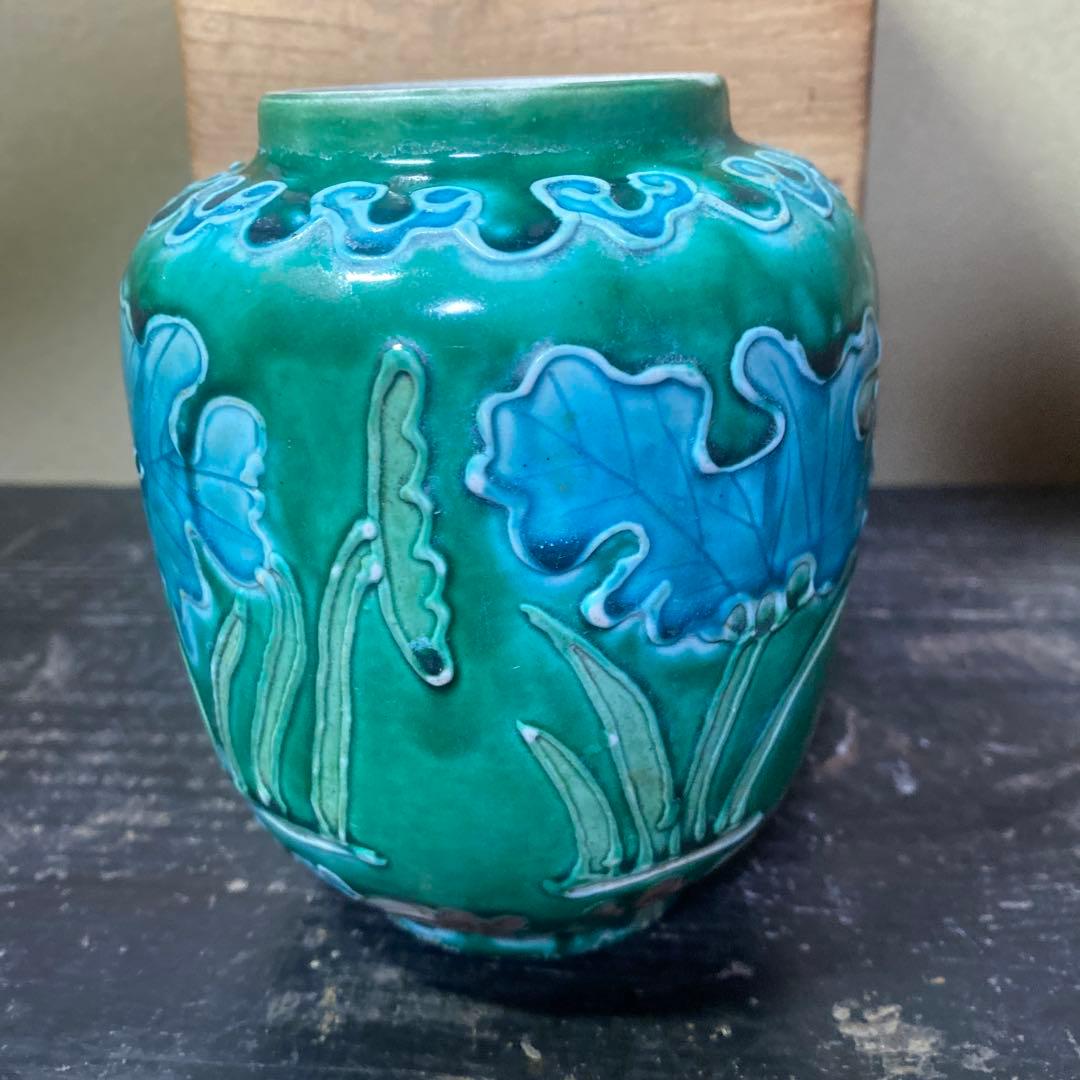 中国古玩　鷺文法華花瓶【桐箱付】10cm13.5cm