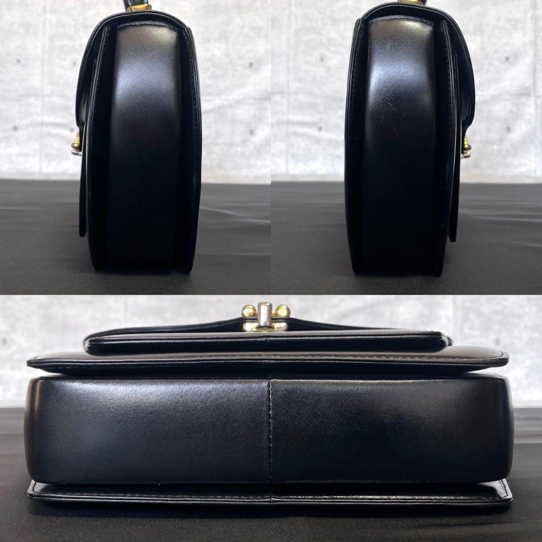 【良品】WAKO 銀座和光 カーフレザー ブラック ゴールド金具 ハンドバッグ