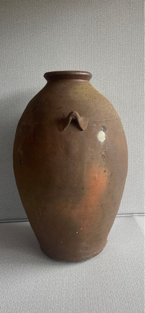 【備前焼、三耳壺、花器中壺、骨董品アンティーク、箱無し。