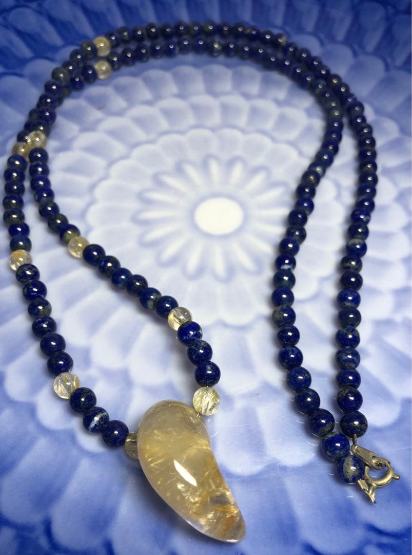 ゴールドルチル、ラピスラズリペンダントネックレス男女兼用現品無料発送