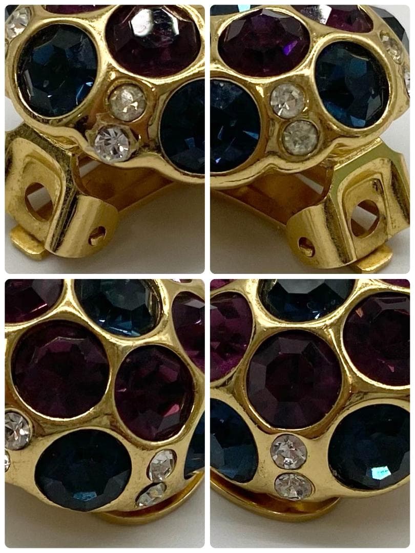 クリスチャンディオール イヤリング両耳 マルチカラー ラインストーン ゴールド