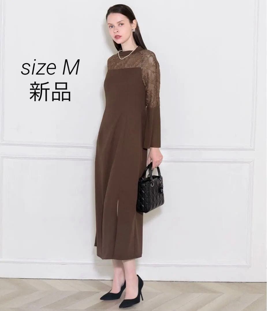 【LEJA】レース切替スリットAラインロングドレスワンピース