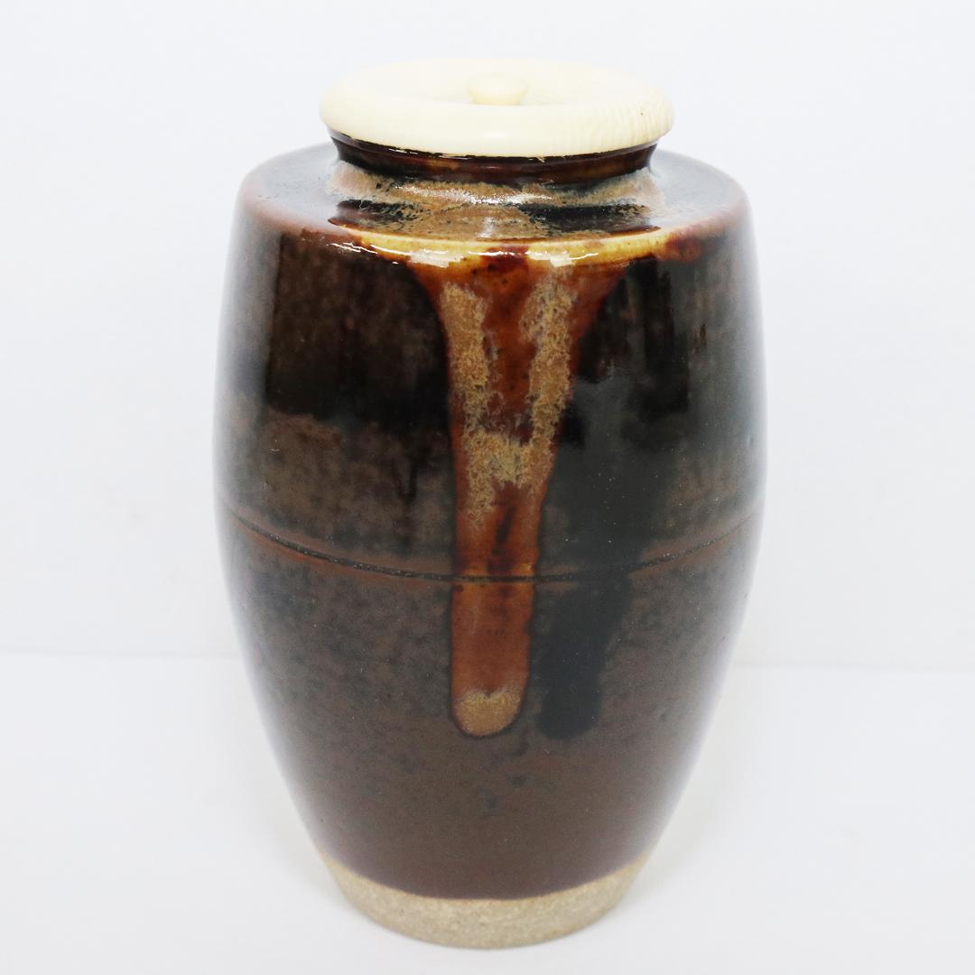 茶入れ　膳所焼窯 肩衝 茶入 陽炎園 共箱 共袋