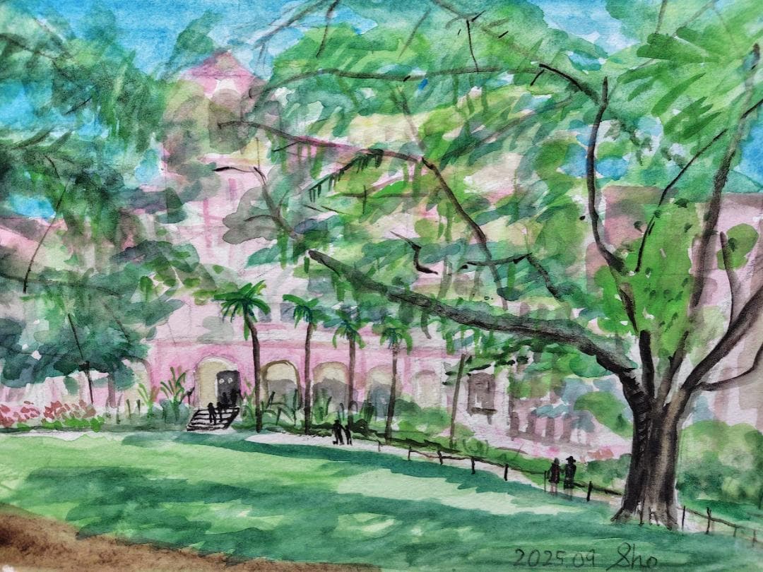 水彩画 　　ワイキキ　ロイヤルハワイアンホテル