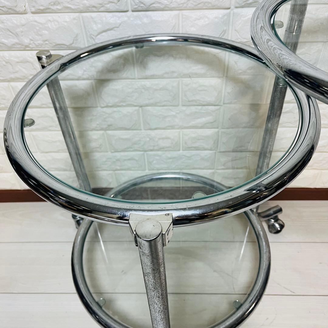 ガラステーブル3段　ミッドセンチュリー　ラウンドテーブル　コーヒーテーブル