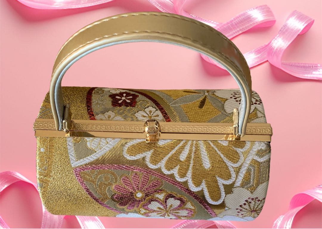 和装用花柄金色バッグと草履セット　合計2点