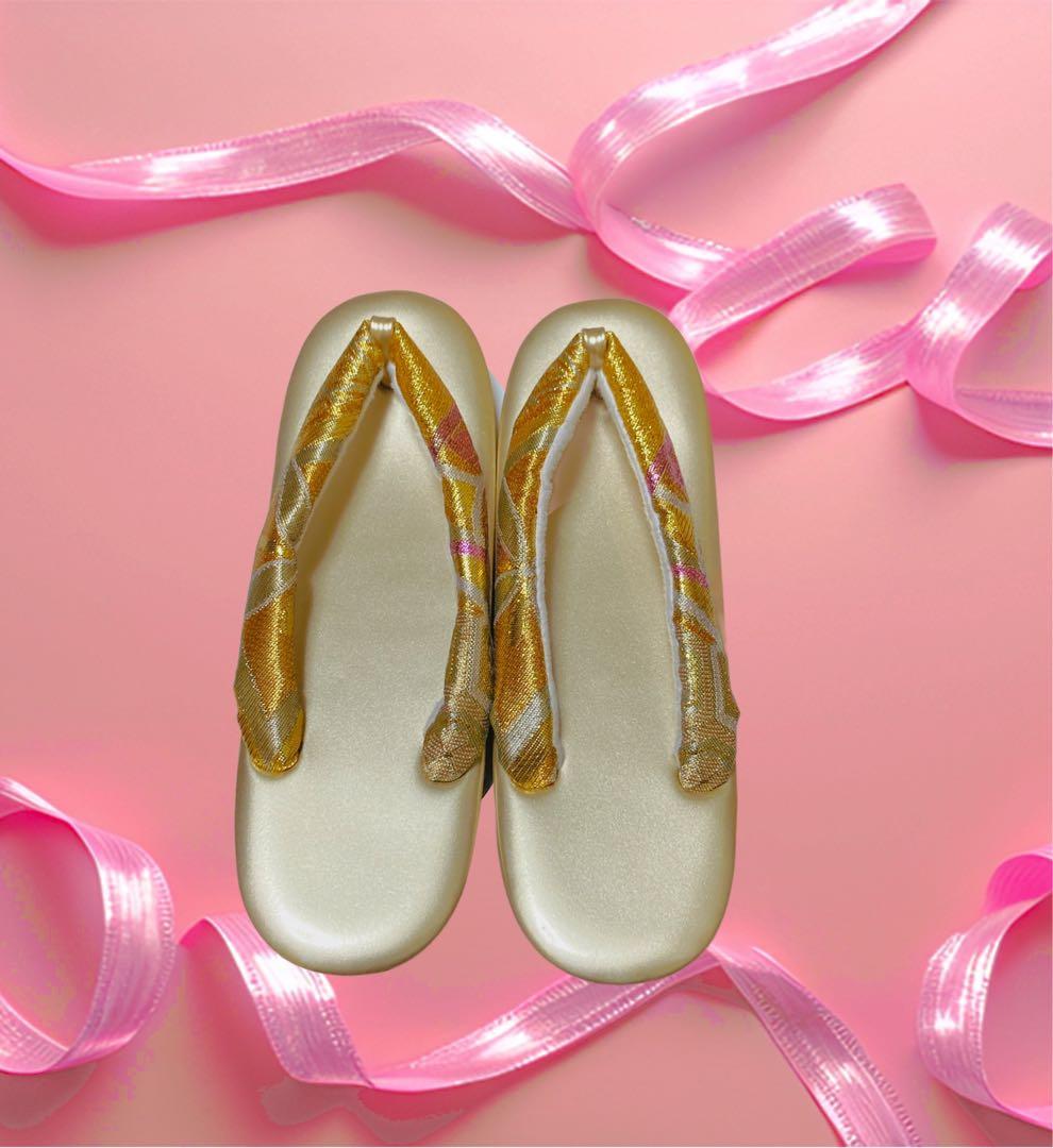 和装用花柄金色バッグと草履セット　合計2点