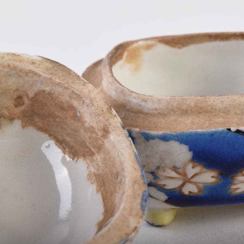 茶道具　色絵　花草文　香合　時代箱　C　8475