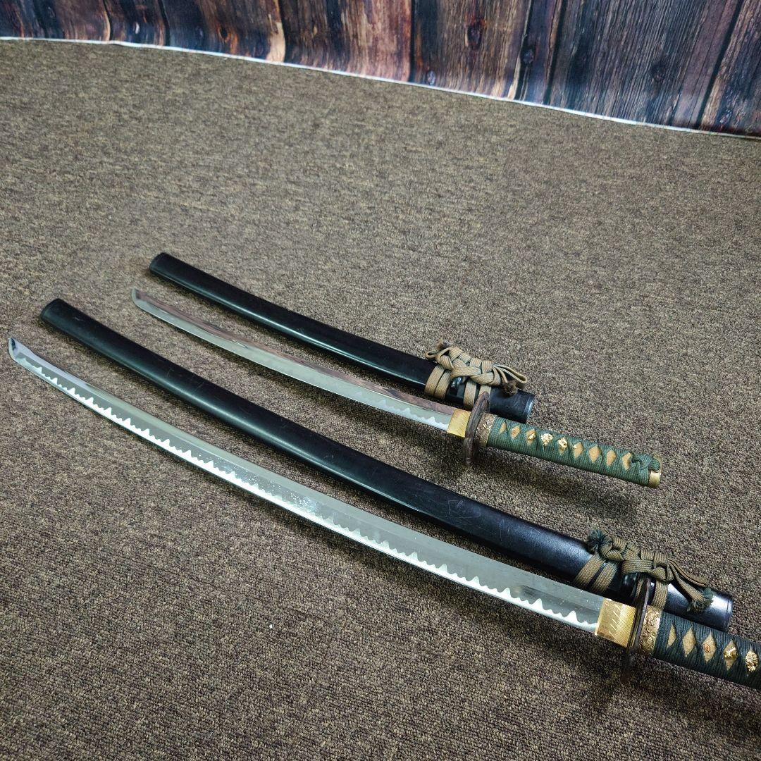 日本刀 鞘付き模造刀 大小2本セット 観賞用 柄グリーン