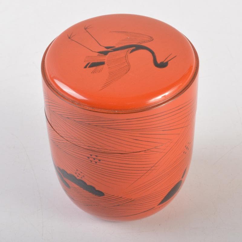 茶道具　塗師　中村宗哲作　朱塗　鶴松文　中棗　時代箱付　V　6508