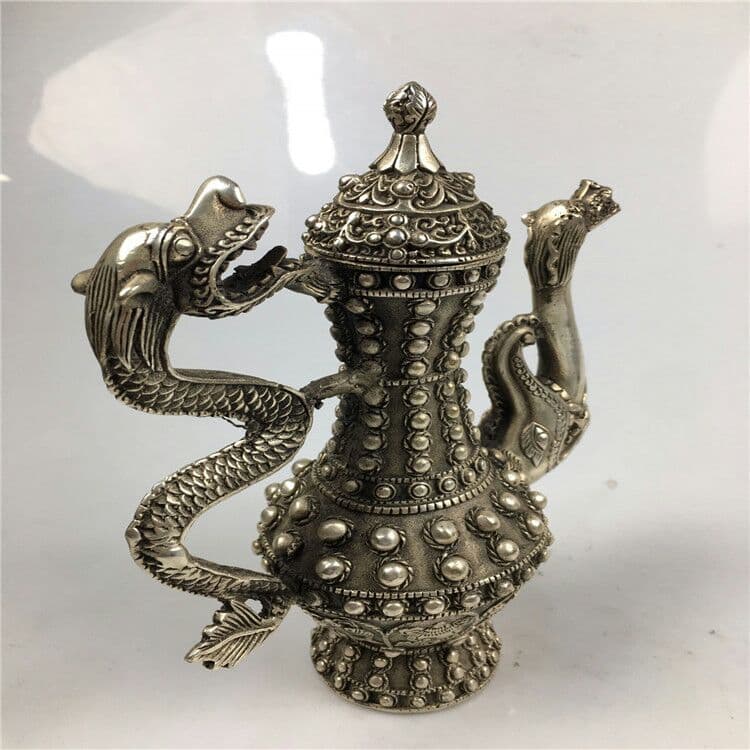 古工芸品白銅竜壷置物銅竜口急須アクセサリー置物