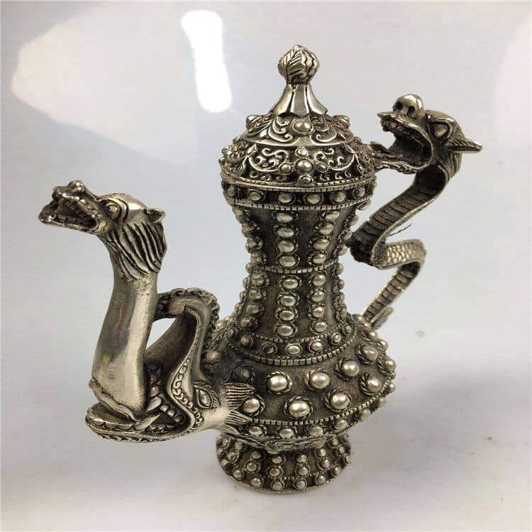 古工芸品白銅竜壷置物銅竜口急須アクセサリー置物