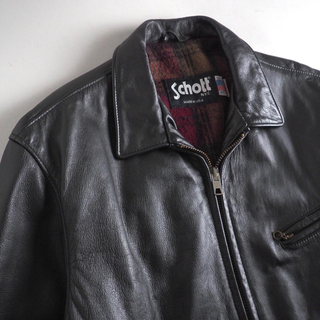 Schott　size48　シングルライダースジャケット　裏地チェック
