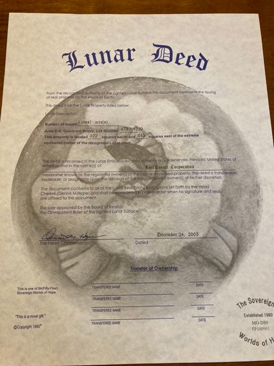 月の土地　権利書　オーナー署名無記名　ルナエンバシー