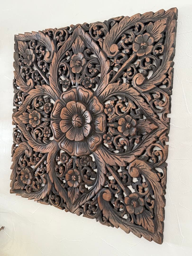 アジアンレリーフ 木製彫刻装飾パネル 約60cm