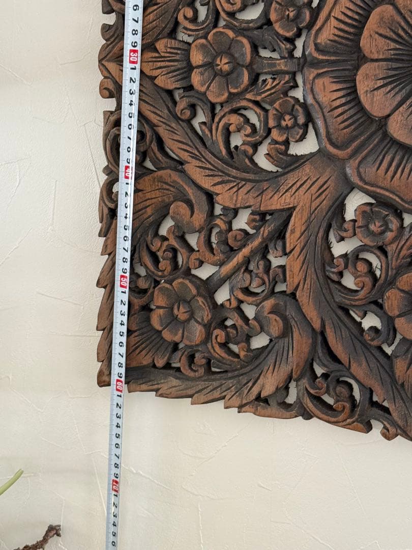 アジアンレリーフ 木製彫刻装飾パネル 約60cm