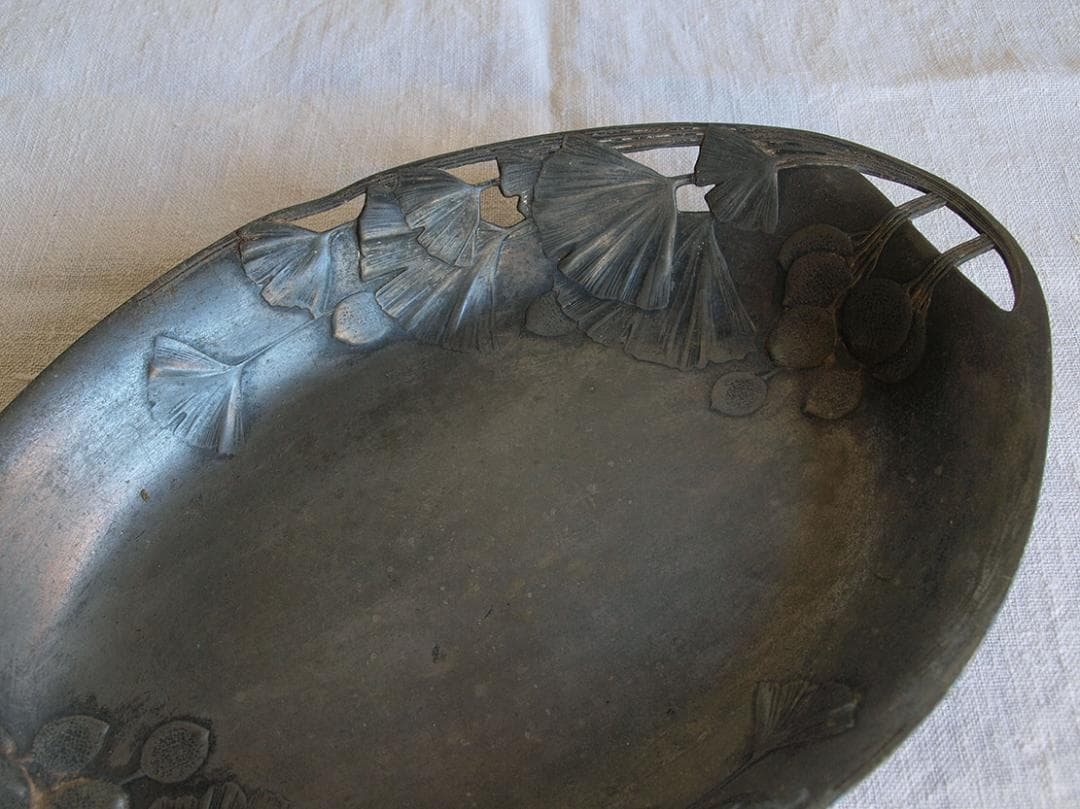 アールヌーボー トレイ 銀杏の木 錫 ピューターArt Nouveau/K050